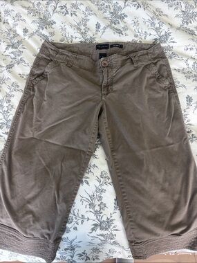 Grey Brown Cotton Capri Pants